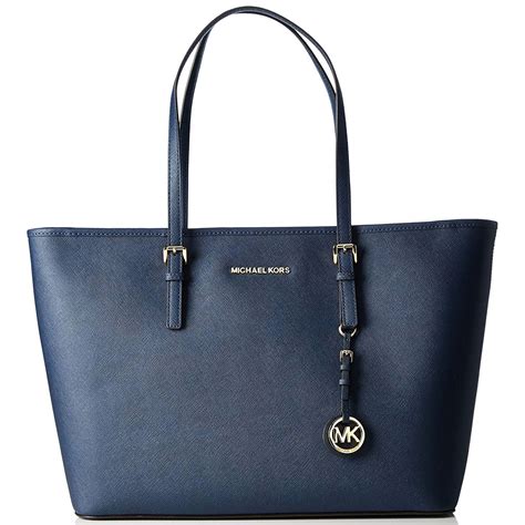 michael kors jet set navy tote|Michael Kors large open tote.